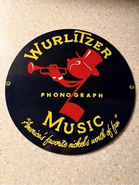 Vintage Wurlitzer Phonograph Music Porcelain Enamel Sign